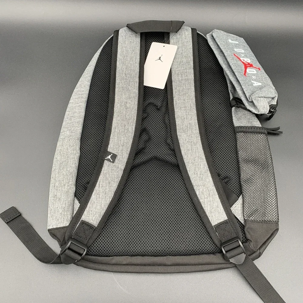 Air Jordan Backpack w/ Pouch Pencil Case Gray & Black Carbon Heather Large‎ Size